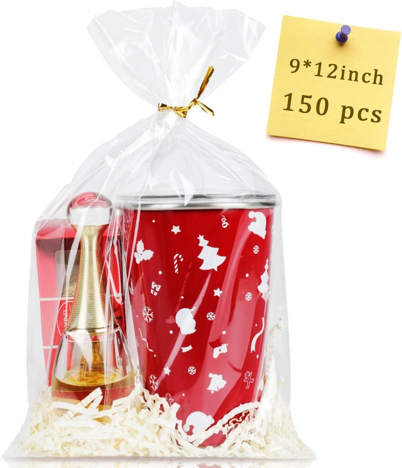 Labeol 150pcs Cellophane Bags 9x12 Treat Bags with Ties Clear Gift Candy Bag Cookie Bag for Packaging Party Favor Plastic Gift Wrap Easter - Image 1